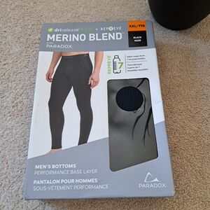 Paradox Men's Bottoms Performance Base Layer XXL Black Merino Wool Blend NEW